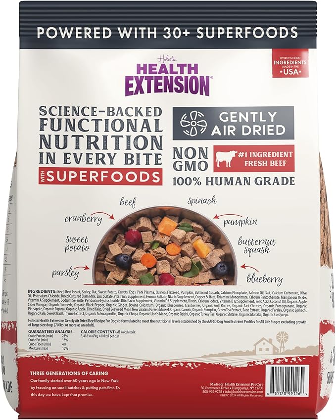 Health Extension Gently Air Dried Beef Dog Food, (12oz, 340 g) – Complete & Balanced with 85% Animal Protein and 30+ Superfoods for All Life Stages