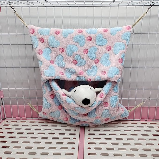 ISMARTEN Small Animal Hanging Hammock, Pet Hanging Nap Sack Sleep Bag Bed, Cage Hammock Beds for Ferret Guinea-Pig Sugar Glider Hamster Rat Mice Chinchilla Flying Gerbil and Squirrel (Pink)