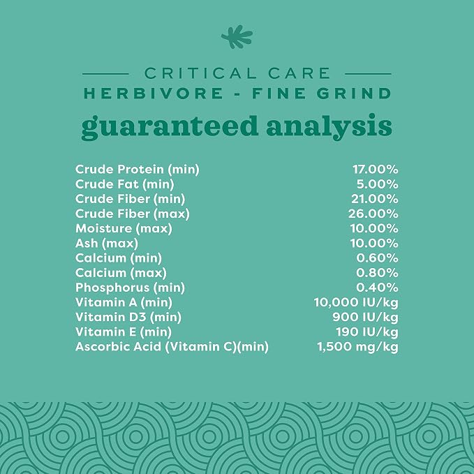Oxbow Critical Care Herbivore, Fine Grind, Emergency Rabbit & Guinea Pig Food, Made with Timothy Hay, Natural Papaya Flavor, Assist Feeding Formula for Pets, 100 gram bag