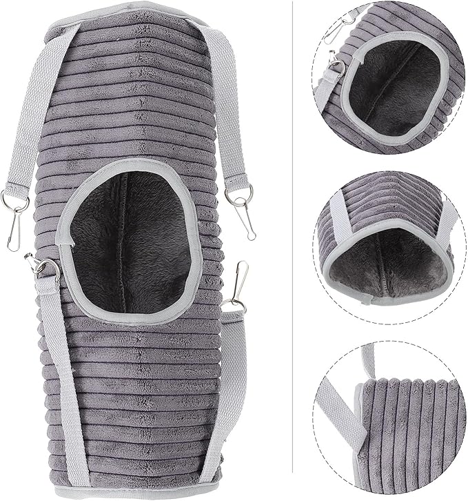 KALLORY Pet Ferret Hammock and Tunnel Hanging Nest Gray Small Animal Sleeping Bed for Hamsters and Squirrels Cage Bedding