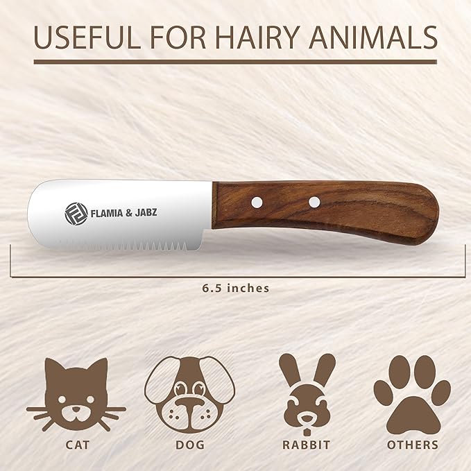 FLAMIA & JABZ Professional Dog Grooming Hand Stripping Knife, Stripper Trimmer Tool, Red Meranti Wooded Handle non slip grip with Tripping Stainless Steel blade (Coarse, Right Handed)