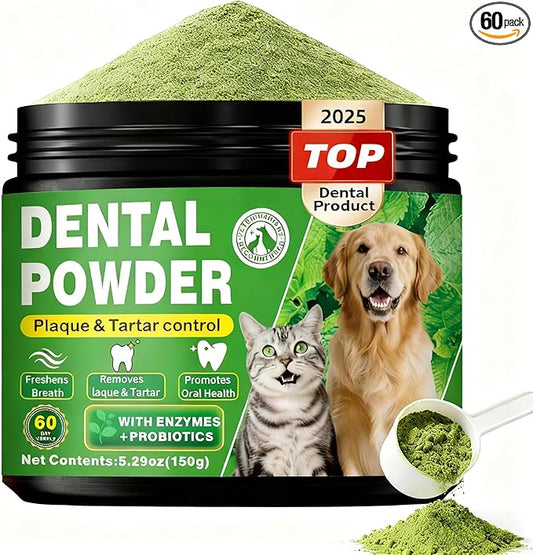 Dog Dental Powder – Helps Clean Teeth & Reduce Tartar, Fresh Breath Support, Natural Dental Care for Dogs, Easy to Use, 60-Day Supply