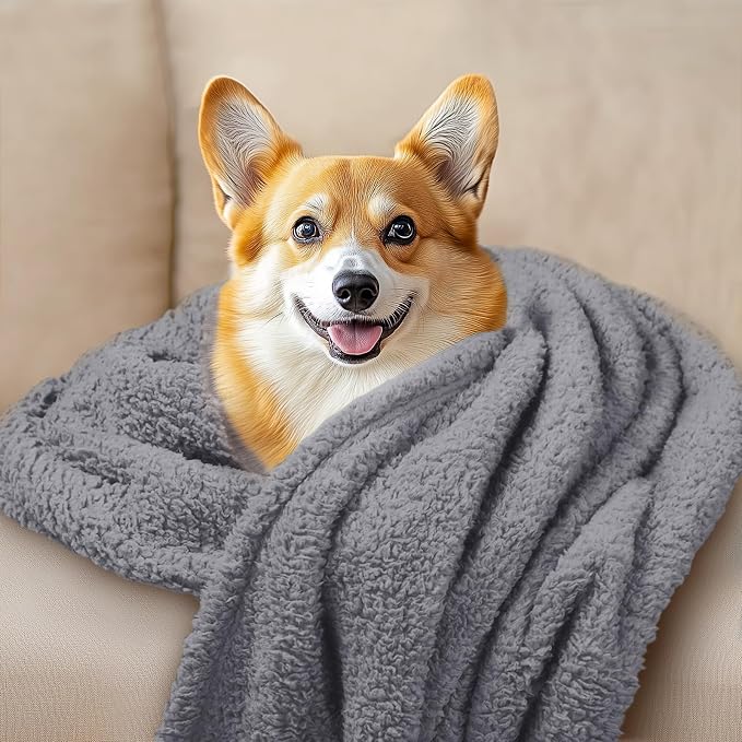 1 Pack 3 Calming Blankets Fluffy Premium Fleece Pet Blanket Soft Sherpa Throw for Dog Puppy Cat HazeBlue/Pink/Grey Medium (30" x20")