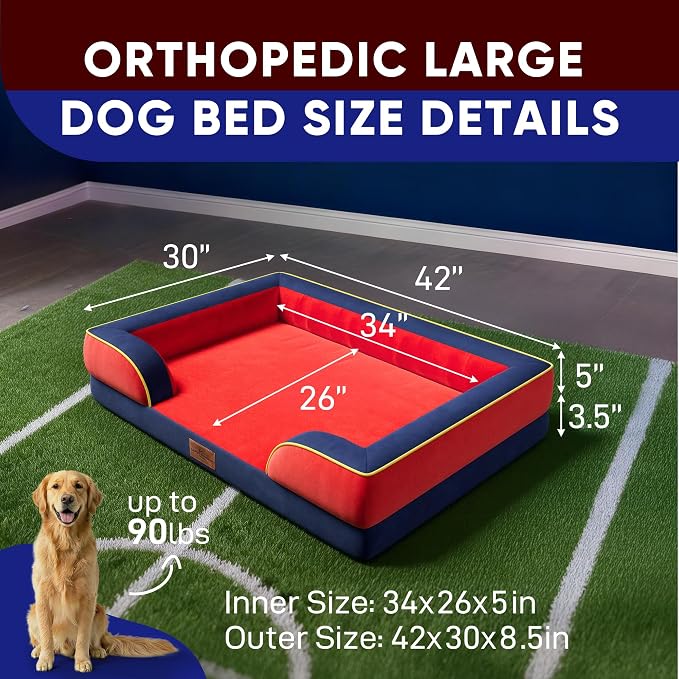 Comfort Expression Orthopedic Dog Bed for Extra Large Dogs with Bolster | Waterproof Dog Couch Bed with Washable Cover & Non-Slip Bottom, Supportive Egg Crate Foam XL Pet Bed, 42x30 Inch