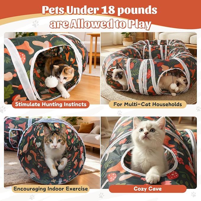 Cat Tunnel for Indoor Entertainment, Tear-Resistant Cat Play Tube with Play Ball, Collapsible Pet Tube with Interactive Peephole, Ideal for Outdoor Exercise for Kittens Puppies Rabbits (8-Shaped)