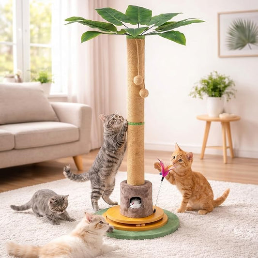 Nuanchu 45in Tall Cat Scratching Post for Indoor Cats Adults, Scratcher Tree Tower with Sisal Rope, Large Cats Scratching Posts with Hanging Ball for Kittens and Medium Large Pet