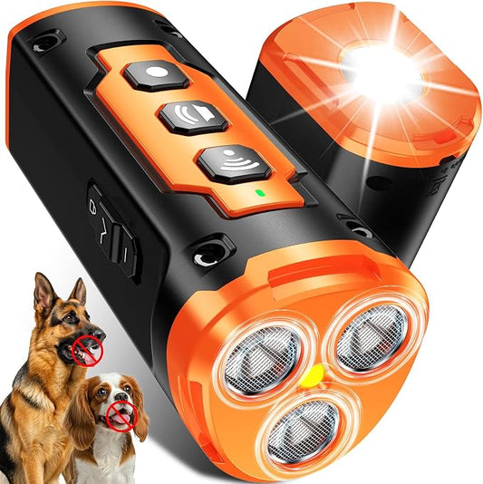 2026 New Dog Bark Deterrent Devices, 1-Touch Anti Barking Device for Dogs with 3 Sonic Heads, 50ft Range, Rechargeable & Safe Dog Training Tool with Flashlight, Helps Improve Behavior