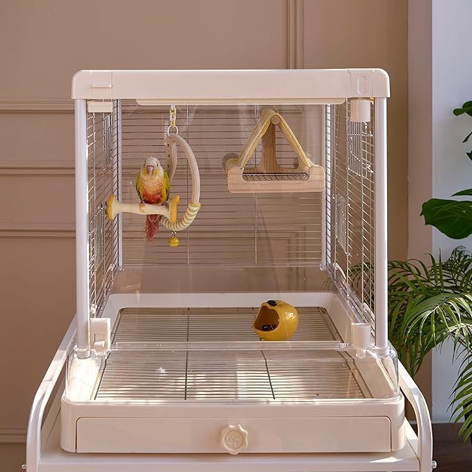 Apple Shape Parrot Perch Stand Ceramic Beak Grinding Stone Toy for Nail Trimming - Cage Accessories for Parrot, Budgie, Cockatiel, Lovebird, Other Small Medium Birds (Yellow)
