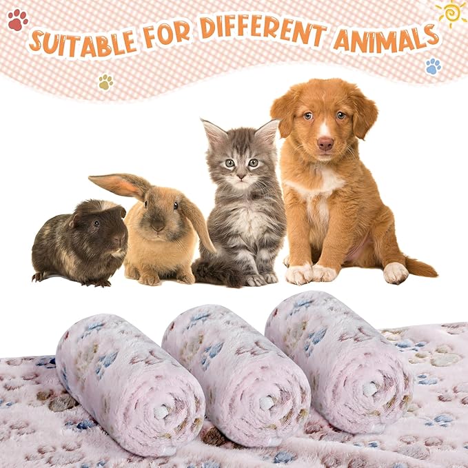 Tatuo 4 Pack Fleece Dog Blankets for Puppy Cats Multi-Size Sleep Mat for Pet Guinea Pig Soft Washable Warm Crate Bed Puppy Teething Toys Print Pattern Blanket Indoor(Beige,24 x 16 Inch,Paw)