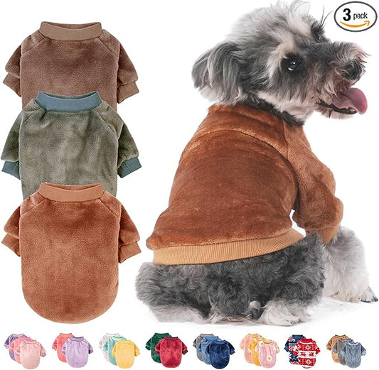 FabriCastle Dog Sweater, 3-Pack Dog & Cat Clothes, Ultra Soft and Warm Pet Jackets XXS XS for Small Dogs Boy & Cats, Winter Pet Apparel Costumes, Puppy Outfits (Camel,Khaki,Olive, X-Small)