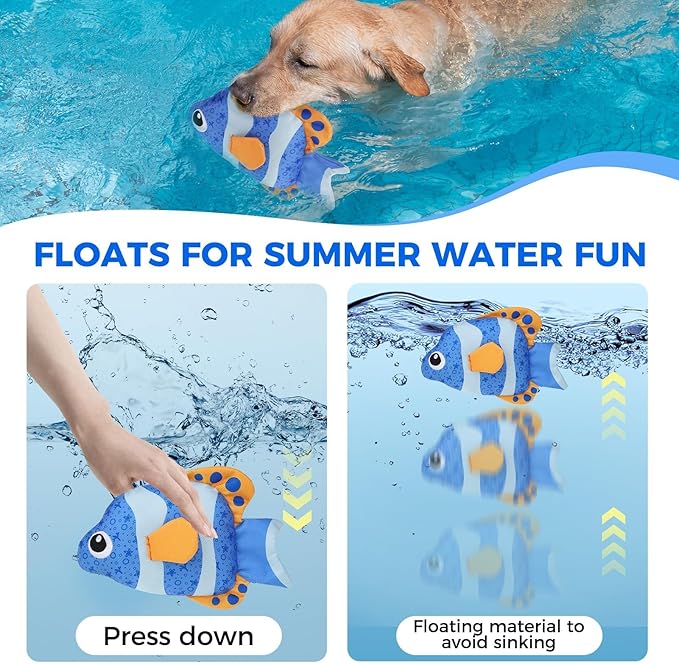 BINGPET Floating Dog Toys, 2 Pack Durable Squeaky Fish Water Toy for Pool Beach Outdoor Interactive Fetch, Oxford Fabric Summer Swimming Pool Toys for Small Medium Large Dogs