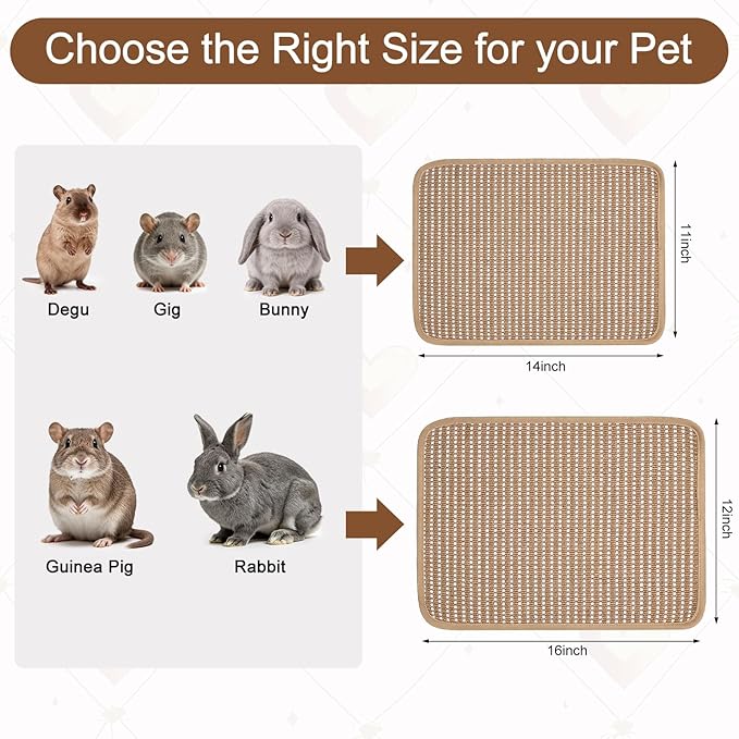 3PCS Rabbit Scratch Mat, Natural Bunny Scratching Pad Claws and Teeth Care Rabbit Mats for Cages Chew Toys for Bunny Pet Cage Bedding for Biting Sleeping Nesting (12x16 inch)
