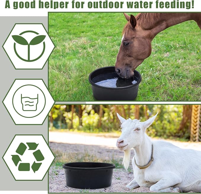 Sadnyy 8 Pcs 4 Quart/ 1 Gallon Rubber Feeder Pan, Rubber Feed Pan Utility Horse Feed Bucket Dog Bowl Horse Feeder for Cats Dogs Goats Chicken Dust Bath Container Animal Feeding, 10.6 x 4.1 Inch