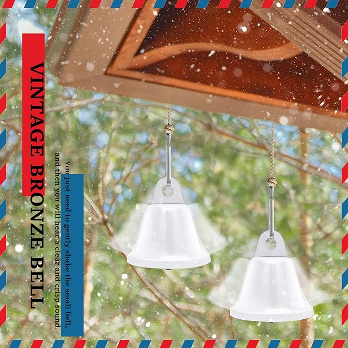 Gejoy 30 Pieces Craft Small Brass Bells for Crafts Mini Vintage Bells with Spring Hooks Tiny for Hanging Wind Chimes Making Dog Training Doorbell Wedding Decor, 1.65 x 1.5 Inch (White)
