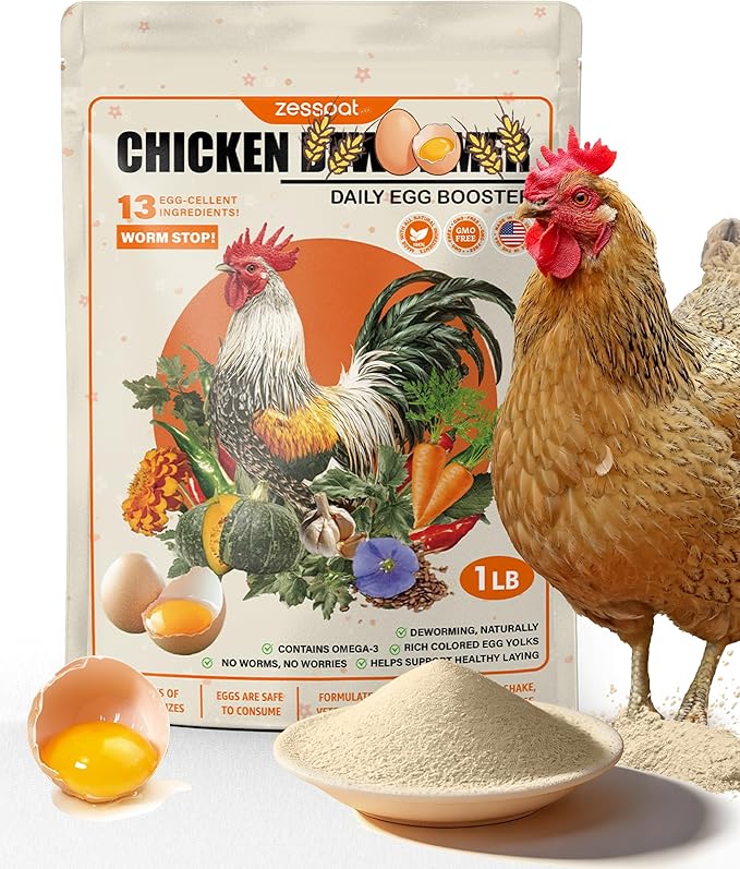 Natural Chicken Powder Chili Mix, 1 lb Herbal Feed Topper for Laying Hens, Egg-Safe Poultry, Daily Wellness Feed Topper, Garlic Pumpkin Seed Wormwood, Marigold Turmeric for Golden Yolks
