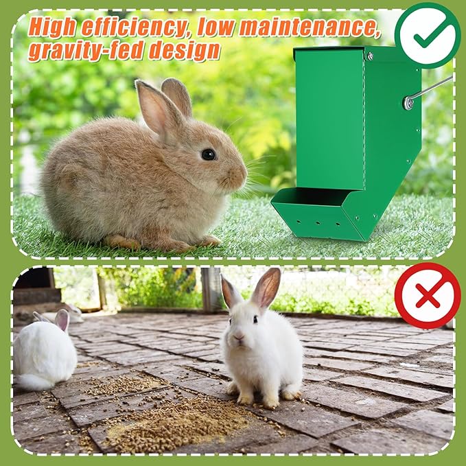 Maxcheck 2 Pcs Rabbit Feeder for Cages Small Animal Food Pellet Dispenser with Lid Metal Chicken Grit Oyster Shell Squirrel Feeders Outside(3.2 Inches,Mesh Bottom,Green)