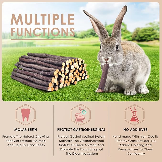 Bissap Apple Sticks for Rabbits, Natural Bunny Chew Toys and Treats for Chinchilla Guinea Pig Hamster Gerbil Small Animals Pet Apple Wood Stick Toys Teeth Grinding (230g/8.1oz)