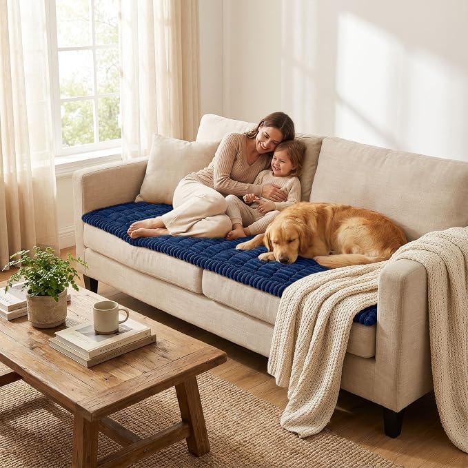 Smiry Couch Cover for Dogs, Non Slip Washable Sofa Protector for Pets, Soft Furniture Cover for Pet, Stylish Sofa Covers, Cozy Protect Against Fur, Dirt & Everyday Messes (Navy, 35.4" x 63")