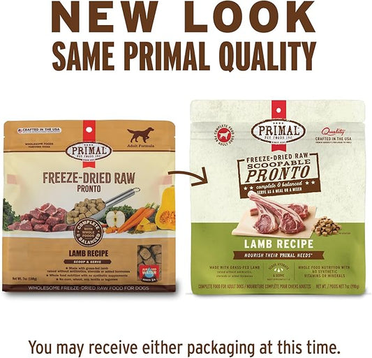 Primal Freeze Dried Dog Food, Pronto Mini Nuggets, Lamb; Scoop & Serve, Complete & Balanced Meal; Also Use as Topper or Treat; Premium, Healthy, Grain Free, High Protein Raw Dog Food 25 oz (Pack of 2)