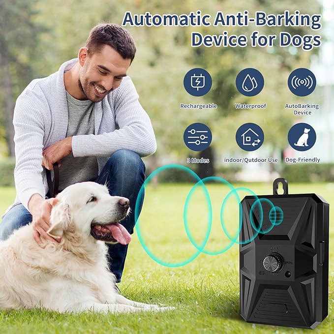 Anti Barking Device, Dog Bark Deterrent Devices with 3 Mode Outdoor Indoor Dog Bark Deterrent Rechargeable & Waterproof Anti-Bark Tool for All Types Dog (Blue) (Black) (Black)