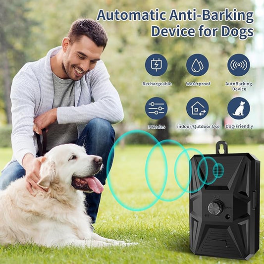Anti Barking Device, Dog Bark Deterrent Devices with 3 Mode Outdoor Indoor Dog Bark Deterrent Rechargeable & Waterproof Anti-Bark Tool for All Types Dog (Blue) (Black) (Black)