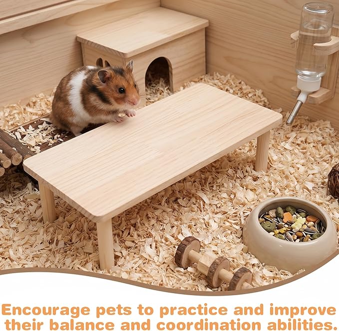 Wooden Hamster Platform, 35x18x17cm Natural Wood Resting and Climbing Surface for Small Pets, Rectangle Cage Accessory Stand for Syrian Dwarf Gerbil Mice Hamster Cage Gerbils Hamsters and Small Pets