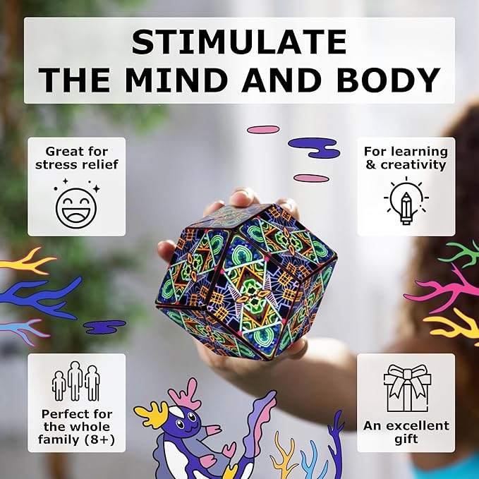 Shashibo Shape Shifting Box - Award-Winning STEM Fidget Toy with Ultra Strong Magnets - Puzzle Cube Transforms Into 100+ Shapes, Perfect Sensory Gift for Kids, Teens, and Adults (Glowquarium)