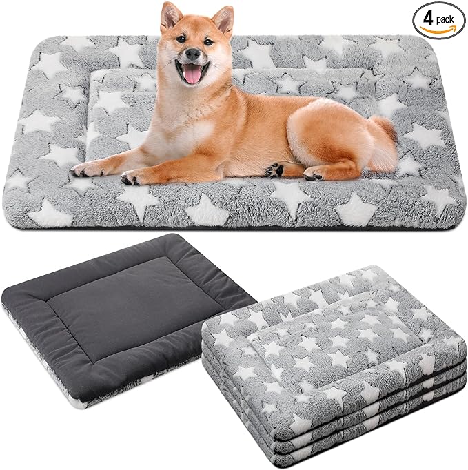 VitalCozy 4 Pcs Dog Crate Pads, Ultra Soft Warm Washable Anti-Slip Kennel Bed Mat for Pets, Reversible, Replaceable, Cozy Cage Liner for Small Medium Large Dogs and Cats(24 x 36 x 1.6 Inch,Gray)