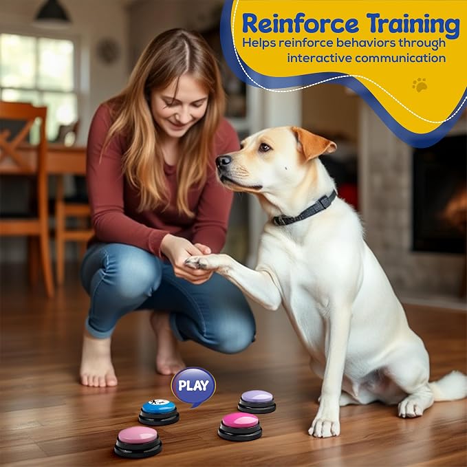 Dog Buttons for Communication, Dog Talking Buttons Starter Set with 8 Recordable Voice Buttons, Non-Slip Mat & Clicker, Dog Training Buttons that Talk, Pet Communication Buttons
