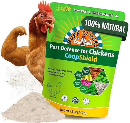 Buff Clucks Dust Bath Herb Blend for Chickens - Keep Feathers Clean & Healthy - Food Grade, Natural Nesting Box Herbs for Bedding, Coop Floor, USA (12 oz)