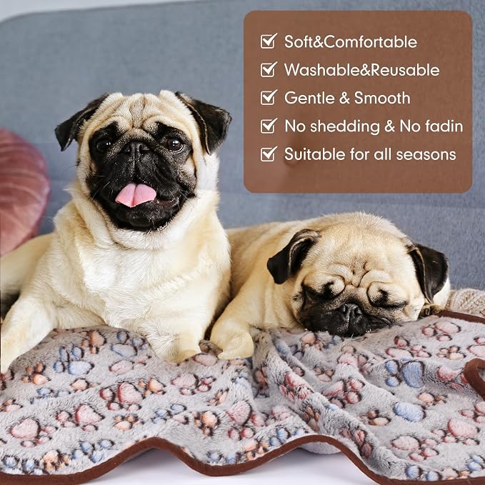Chumia 1 Pcs Dog Blankets Soft Fluffy Fleece Washable Puppy Sleep Blankets Small Mat for Pets Throw Warm Bed Mat for Dog Puppy Cat (Black,Paw)
