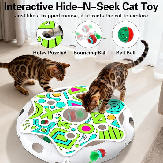 Sofolor Interactive Cat Toy Playset, Hide and Seek Toy with Motion Activate Cat Ball, 2 Kitten Toys Bell Ball, Exercise Toys for Indoor Bored Adult Cats