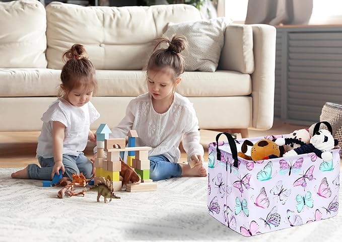 Kid Clothes Storage Basket Gift Shelf Basket Toy Storage Bin, Nursery Basket Organizer Box for Children With Handles for Room Deco (Butterfly)