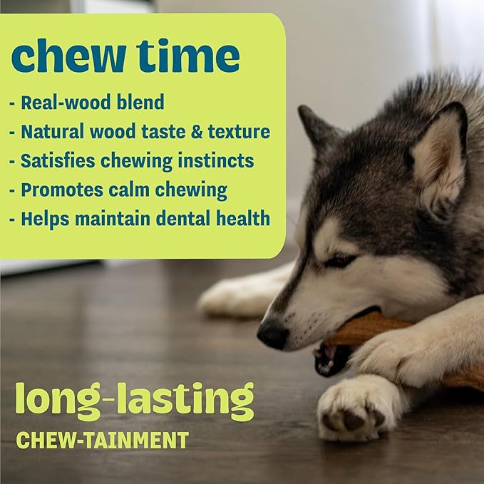 Pupstages Super Dogwood Dog Chew Toy, Made in the USA – Real-Wood Blend, Natural Wood Flavor & Texture, Moderate Chewers, Medium, 9.5"