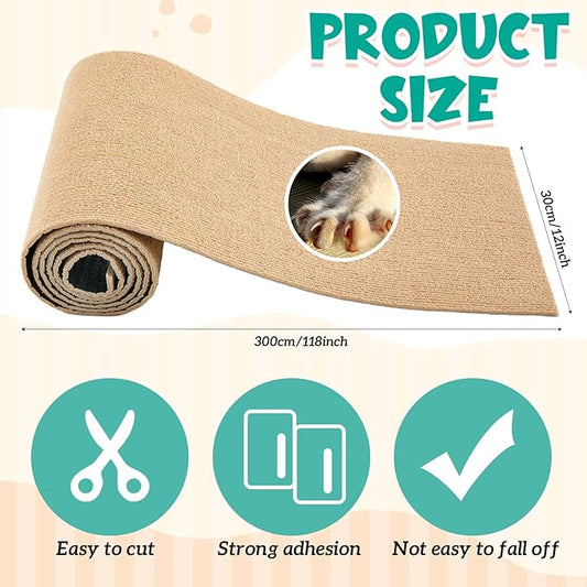 Rabbit Scratch Mat 12inchx9.84ft Self Adhesive Bunny Scratching Pad Cuttable Claw and Teeth Care Rabbit Mat Chew Toys for Cage Small Animal Scratching Rug for Biting Sleeping Nesting (Khaki)