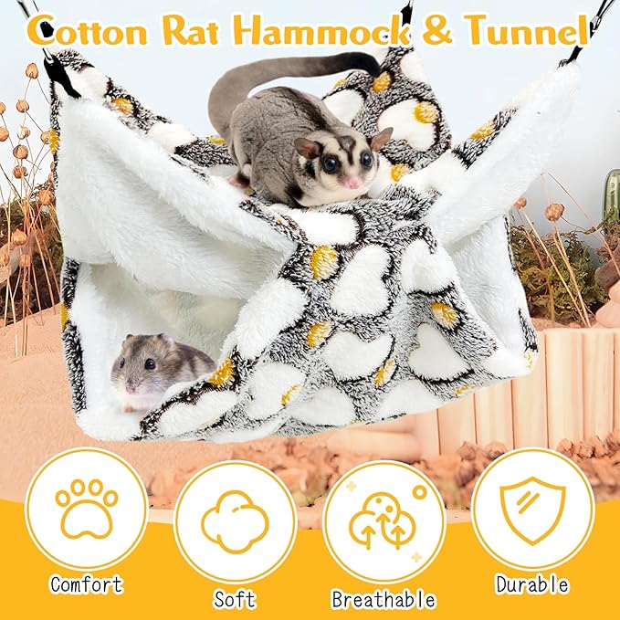 PINVNBY 3 Pack Rat Hammock Set Soft Ferret Hideout Bed Hanging Hamster Tunnel Cave Small Animal Cage Accessories Toy for Guinea Pig Chinchilla Squirrel Sugar Glider (Gray)