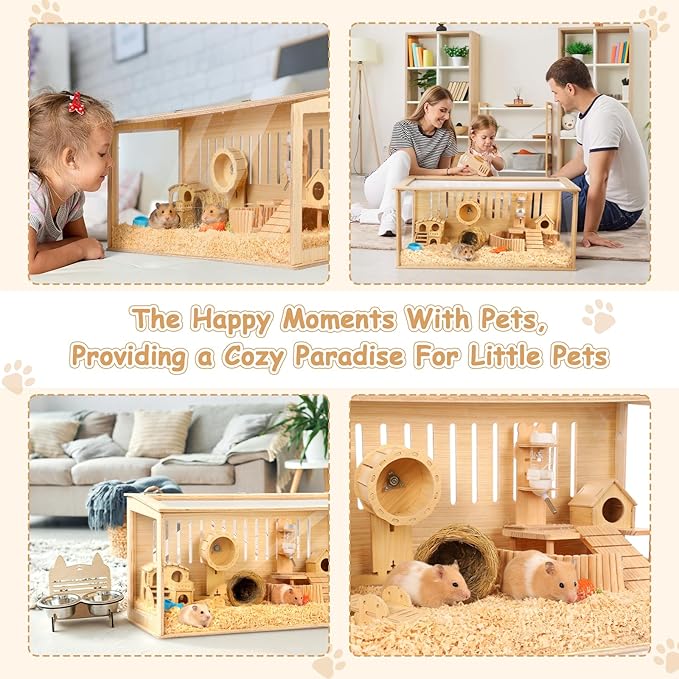 Leinuosen 14 in 1 Wooden Hamster Cage 32 Inch Guinea Pig Cages with House Water Bottle Wheel More Guinea Pig Cage Accessories Large Hamster Cages and Habitats Acrylic Openable Top for Small Animal