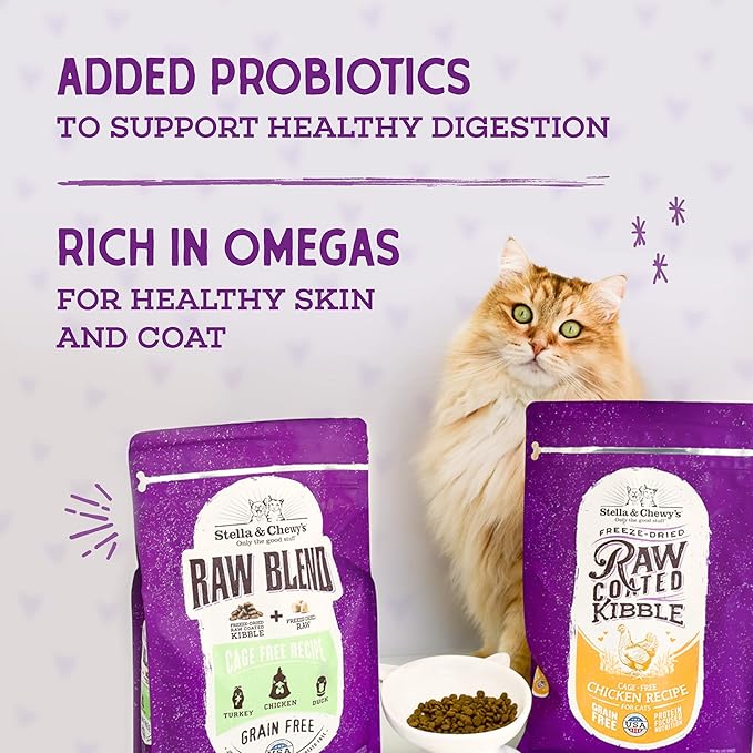 Stella & Chewy's Raw Coated Cat Food - High Protein, Grain-Free Kibble with Wild-Caught Salmon - Premium Digestive Support with Probiotics - Natural Small Kibble - Perfect for Picky Eaters - 5 lb Bag
