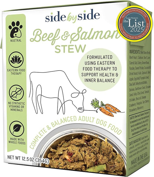 Side by Side Beef & Salmon Stew - Neutral Wet Dog Food & Dog Food Topper - Made with Nutrients & Whole Raw Ingredients - Human-Grade, No Artificial Additives or Fillers - USA Made (12.5 oz, 12-Pack)