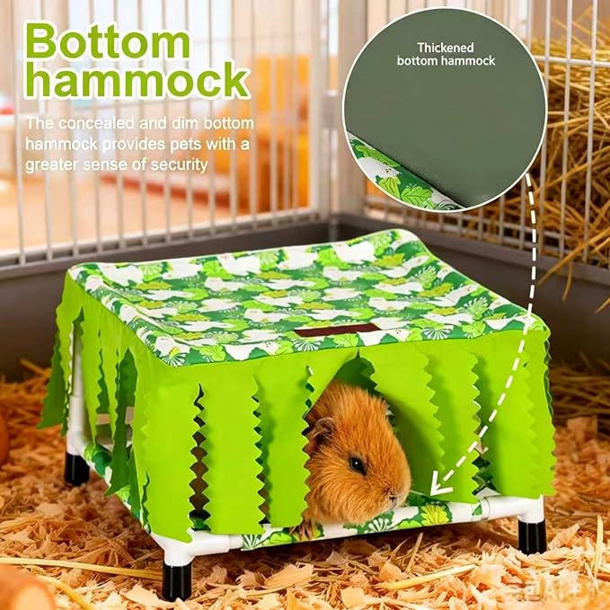 Guinea Pig Hideout with Curtain,Machine Washable Guinea Pig Hide Tent Houses & Habitats,Ideal Hides for Small Pets, Can be Assembled into Other Shapes,for Bunny Hedgehog(Green)