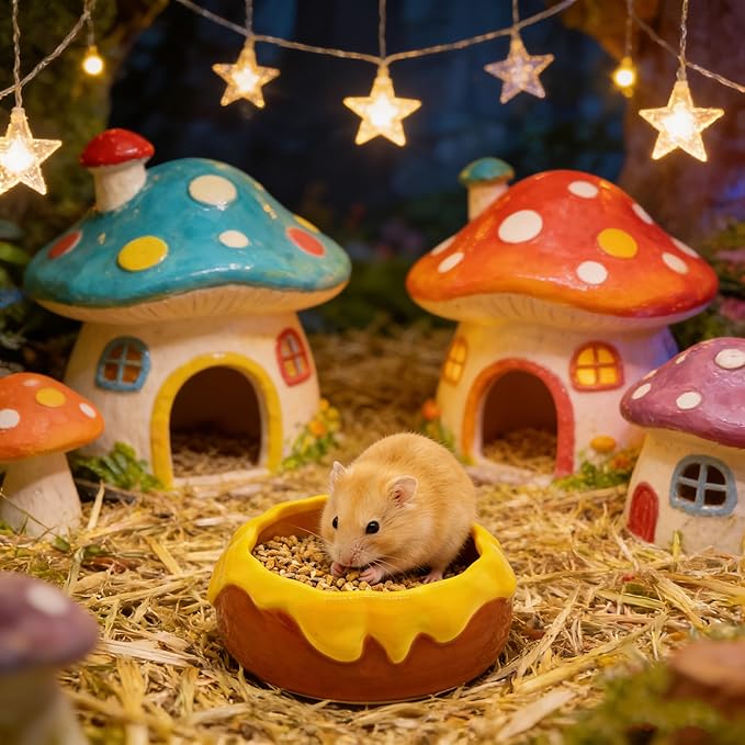 M2cbridge Ceramic Pudding Hamster Food Bowl Feeding Dish Water Bow for Guinea Pig Hedgehog Small Animal(Orange)