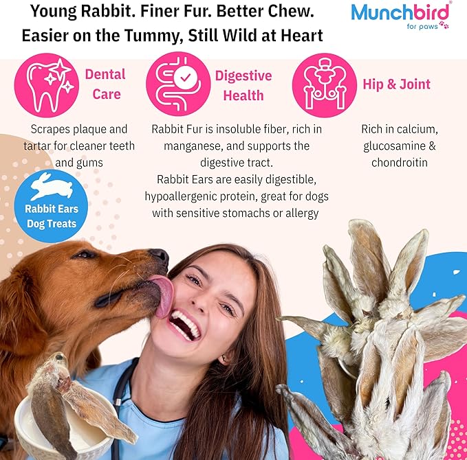 Munchbird Dehydrated Rabbit Ears for Dogs (Small Pack - 6pcs)