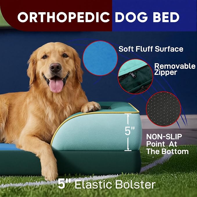 Comfort Expression Orthopedic Dog Bed for Extra Large Dogs with Bolster | Waterproof Dog Couch Bed with Washable Cover & Non-Slip Bottom, Supportive Egg Crate Foam XL Pet Bed, 45x35 Inch