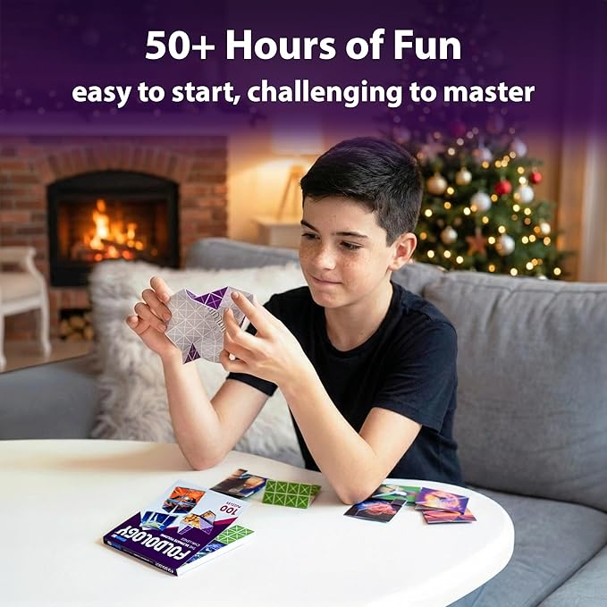 FOLDOLOGY - The Origami Puzzle Game! Brain Teasers for Tweens, Teens & Adults | Easter Basket Stuffer, Gift for Ages 10+, Travel Game, STEM Toy | Fold the Paper, Complete the Picture | 100 Puzzles