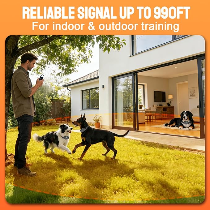 2-in-1 Dog Shock Collar & Bark Collar, 990FT Dog Training Collar with Remote, IPX7 Waterproof E Collar, 3 Training Modes, LED Light for Small Medium Large Dogs (8-120 lbs) - 1 Collar