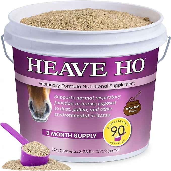 HEAVE HO Equine Respiratory Support Supplement for Horses, Nutritional Airway & Immune Support, Herbal Blend with Vitamins & Minerals, Molasses Flavor, 90 Servings