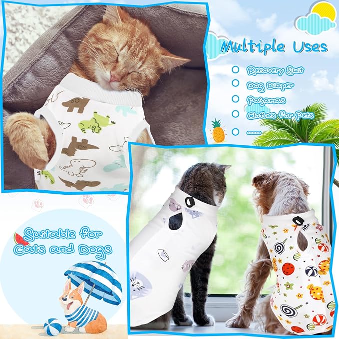 Kacctyen 6 Set Cat Recovery Suit After Surgery Female and Male Cat Kitten Surgery Suit E Collar Alternative Pajama Kitty Clothes for Spay Abdominal Skin Anti Licking(Animal,Large)