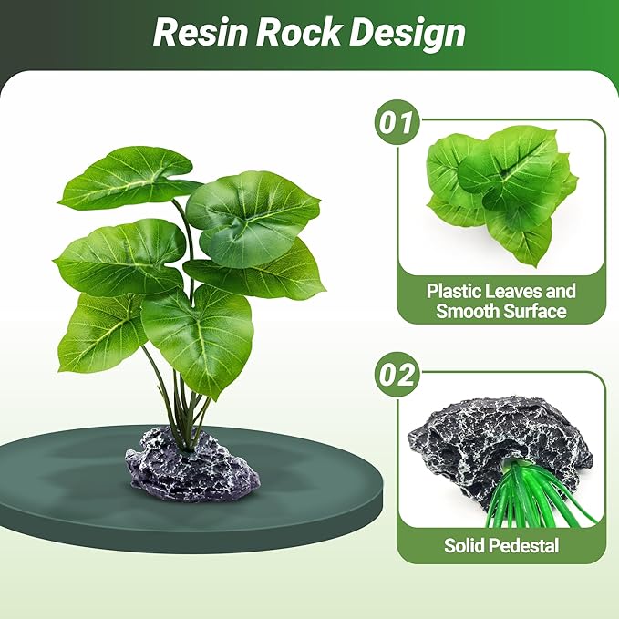 GOZILLA Fish Tank Plants, Reptile Artificial Plastic Plants, Reptile Plants for Terrarium, Aquarium Decorations Resin Pedestal Ornaments for Fish Tank Accessories Set.(4PCS/C-Set)