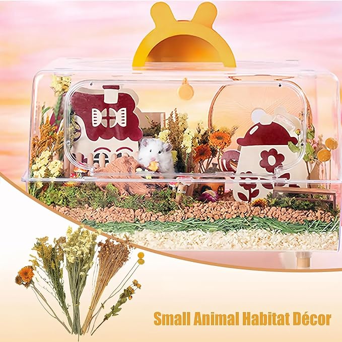 Natural Dried Flower Hamster Sprays for Hamster Cages, Decorative Floral Hamster Bedding Decors, Small Animal Houses & Habitats Hamster Cage Accessories