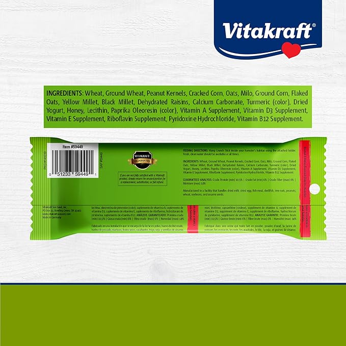 Vitakraft Crunch Sticks Hamster Treat - Hamster Chew Sticks - Supports Dental Health, Long-Lasting Fun (Peanut & Honey) (Pack of 2)